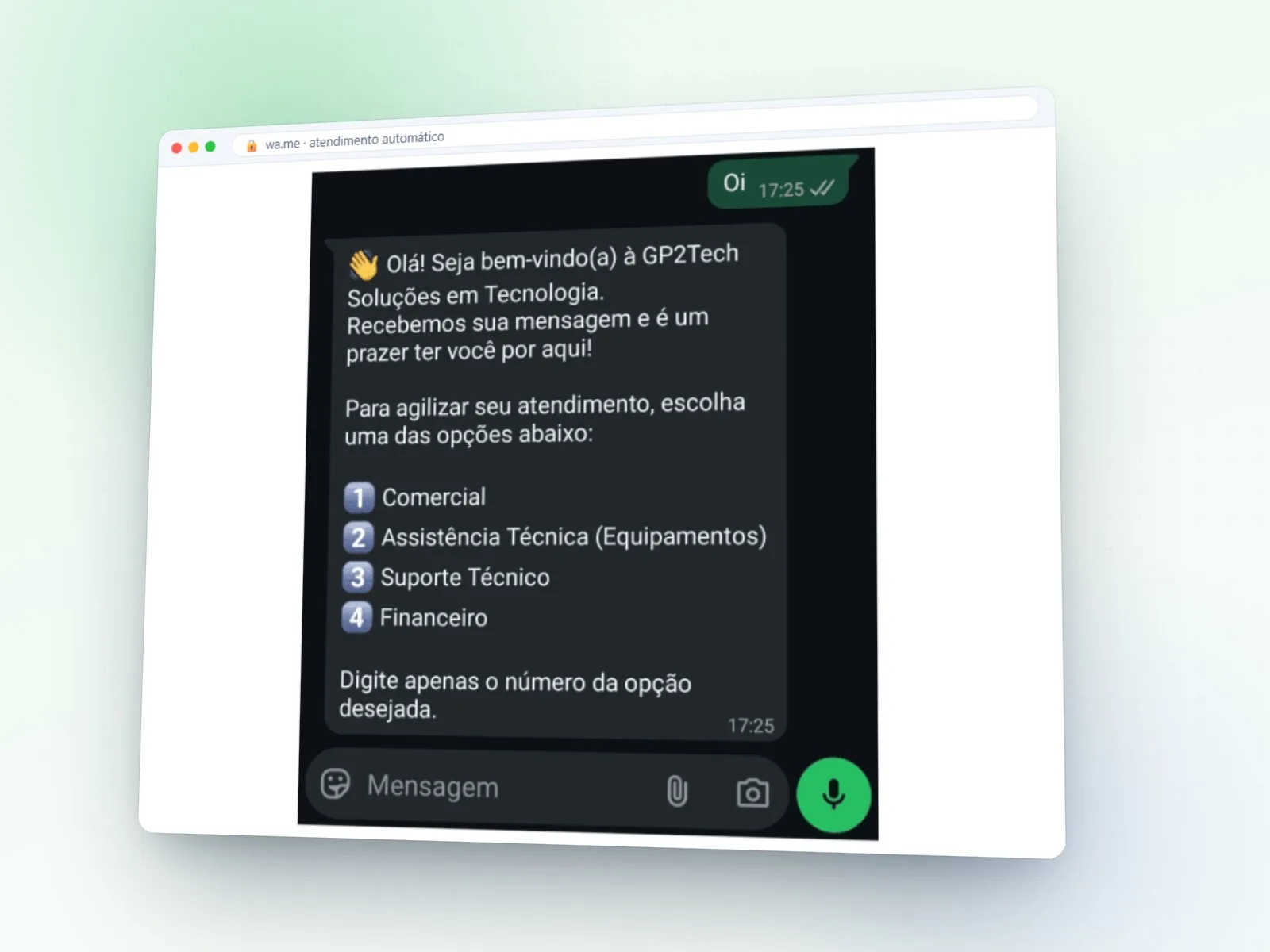 Chatbot no whatsapp — projeto gp2tech
