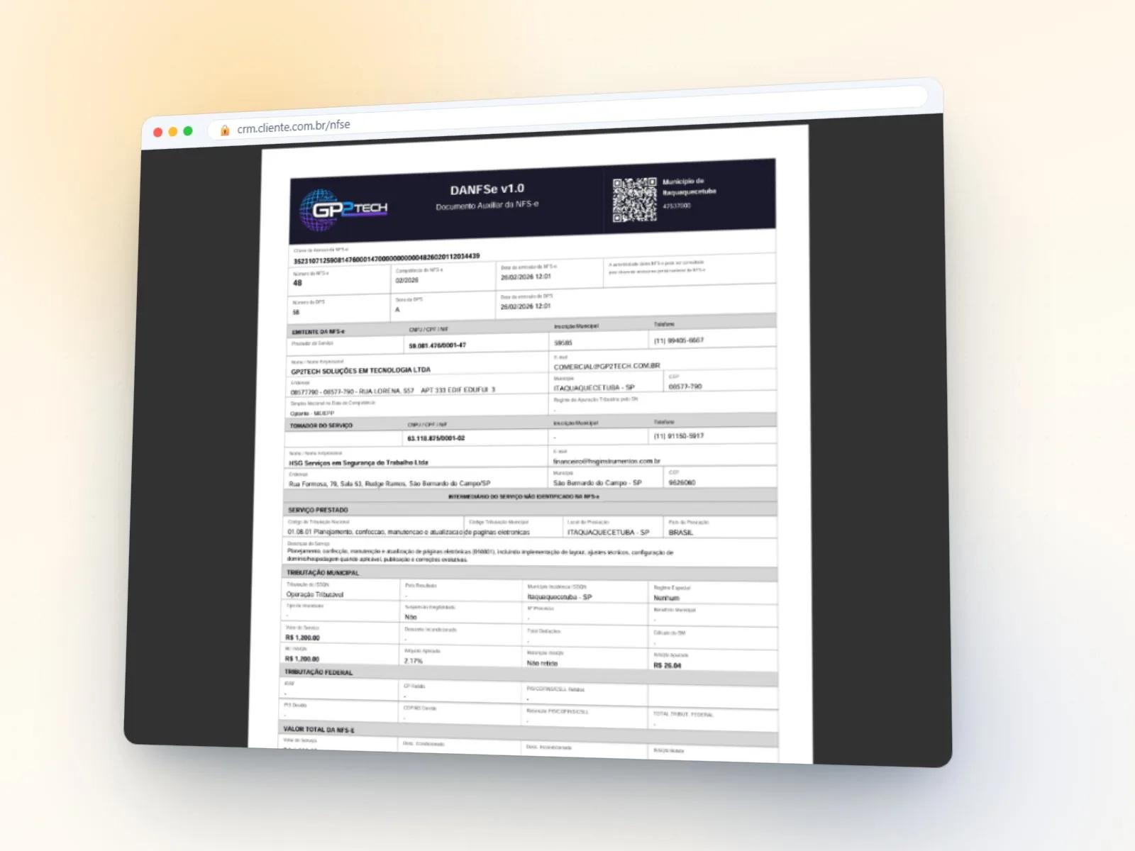 Emissão de nfse · plugin para crm — projeto gp2tech