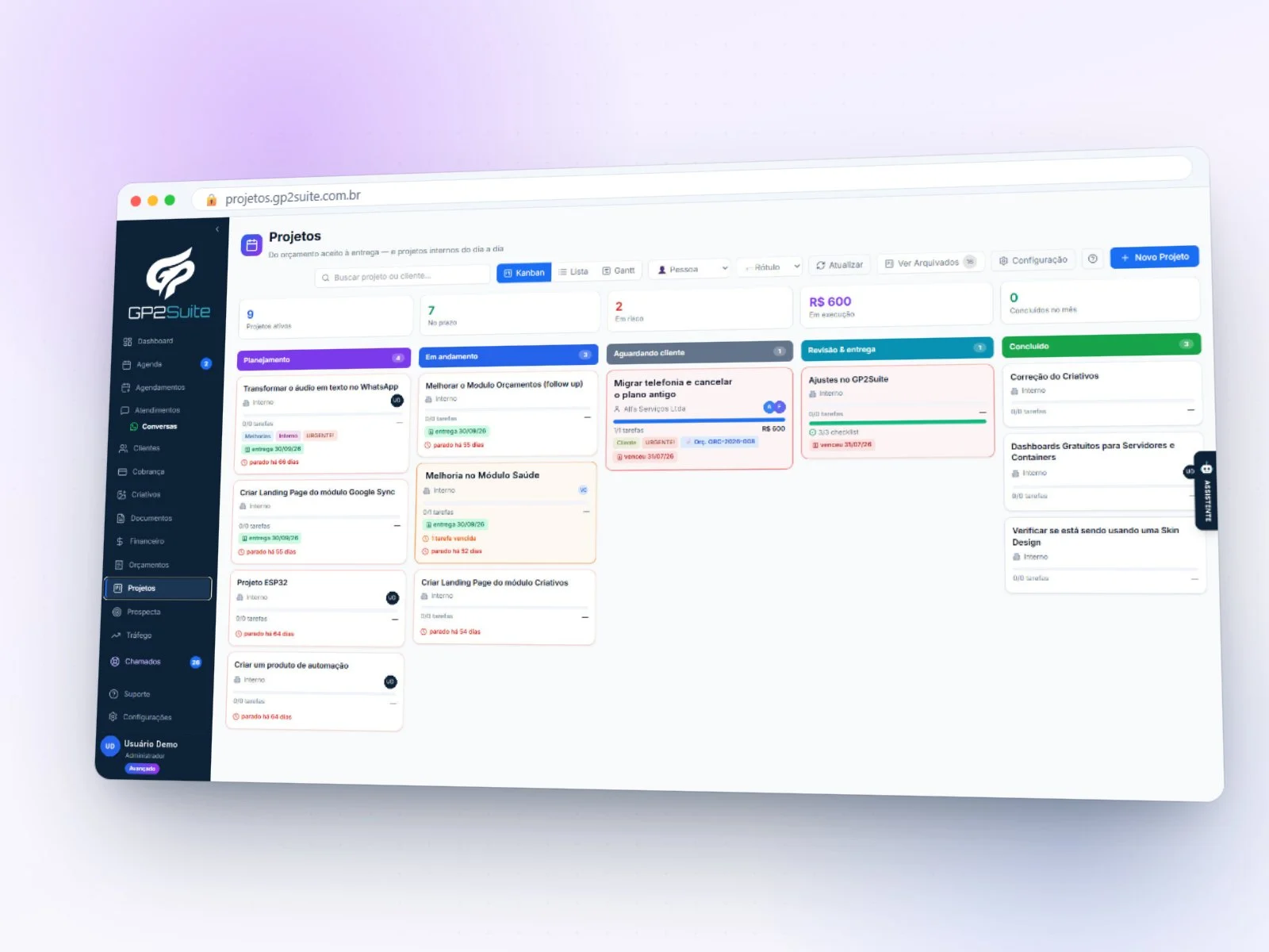Projetos · do orçamento à entrega — projeto gp2tech