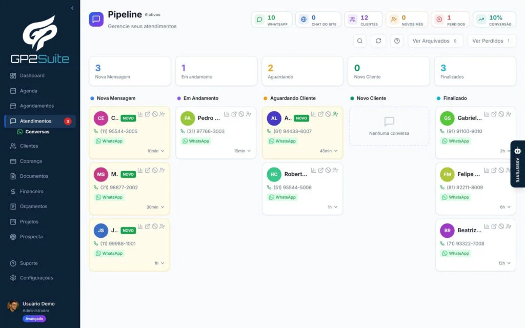 Atendimento em funil · whatsapp organizado — projeto gp2tech