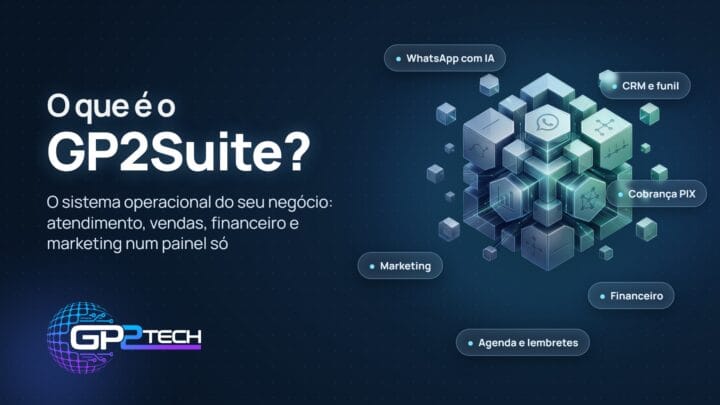 GP2Suite: atendimento no WhatsApp com IA, CRM, agenda, cobrança, financeiro e marketing num painel só