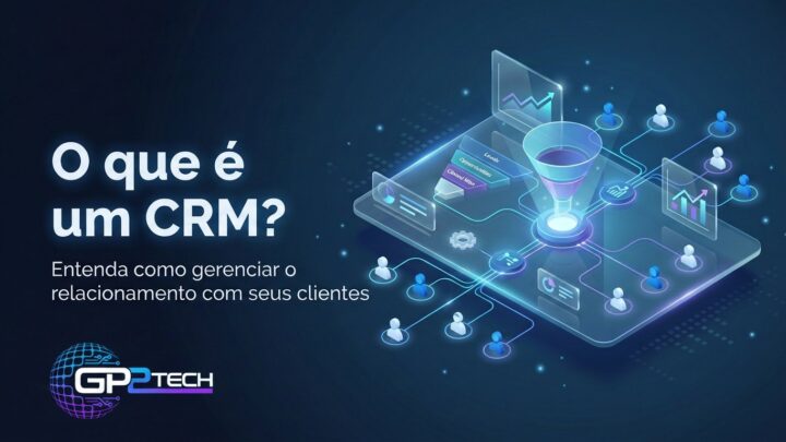 Ilustração de um funil de vendas conectando clientes, relatórios e atendimento