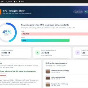 Painel do GP2 Imagens WebP mostrando quanto o site ficou mais leve