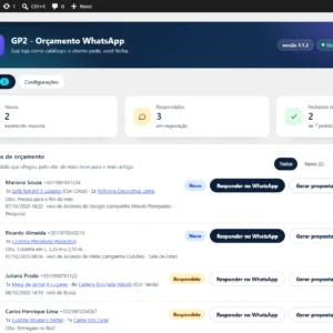 Pedidos de orçamento recebidos pelo GP2 Orçamento WhatsApp