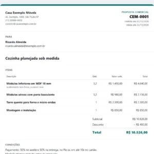 Proposta comercial gerada pelo GP2 Proposta PDF, como o cliente vê