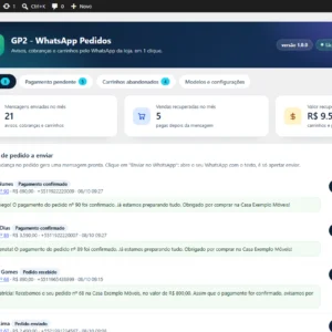 Avisos de pedido prontos para enviar no WhatsApp, com as vendas recuperadas no mês