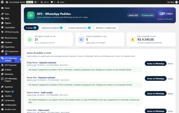 Avisos de pedido prontos para enviar no whatsapp, com as vendas recuperadas no mês